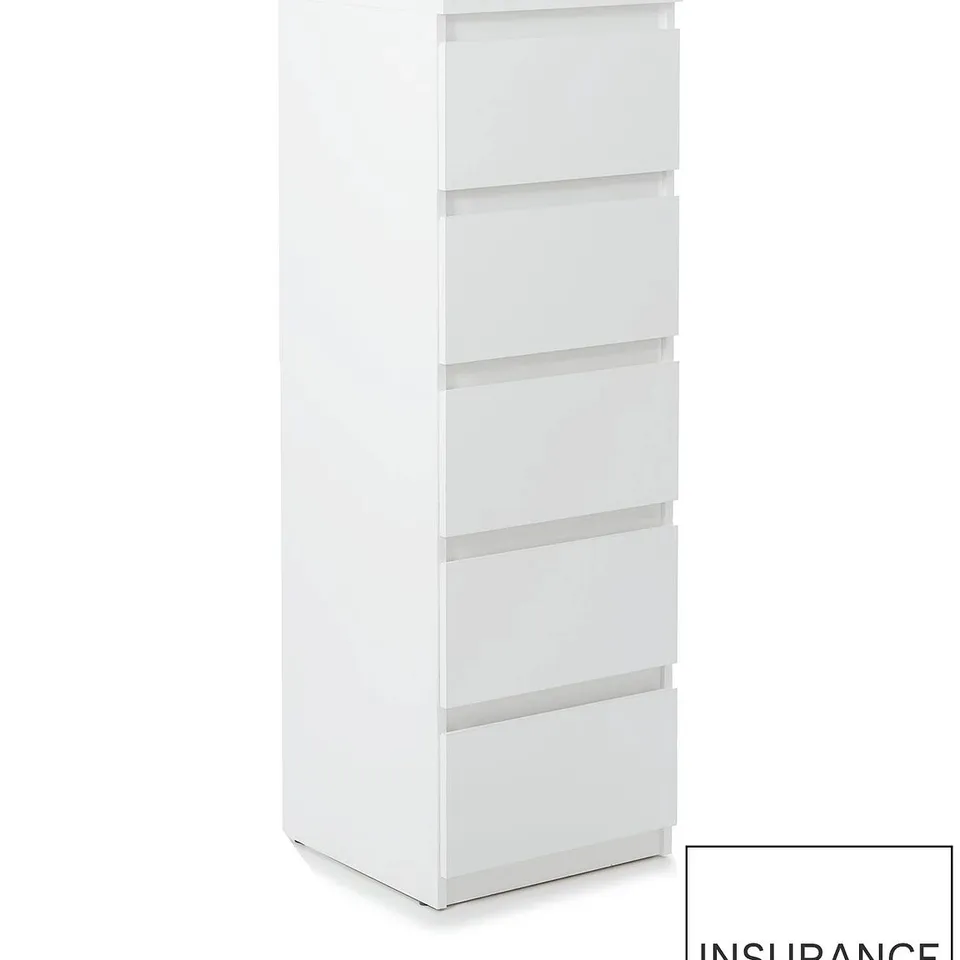 LISSON 5 DRAWER NARROW CHEST - WHITE - COLLECTION ONLY