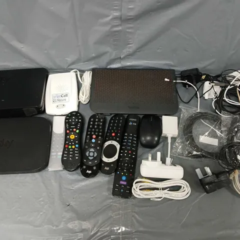 APPROXIMATELY 20 ASSORTED HOUSEHOLD ITEMS TO INCLUDE - WIFI HUBS, CHARGERS, AND REMOTES ETC.