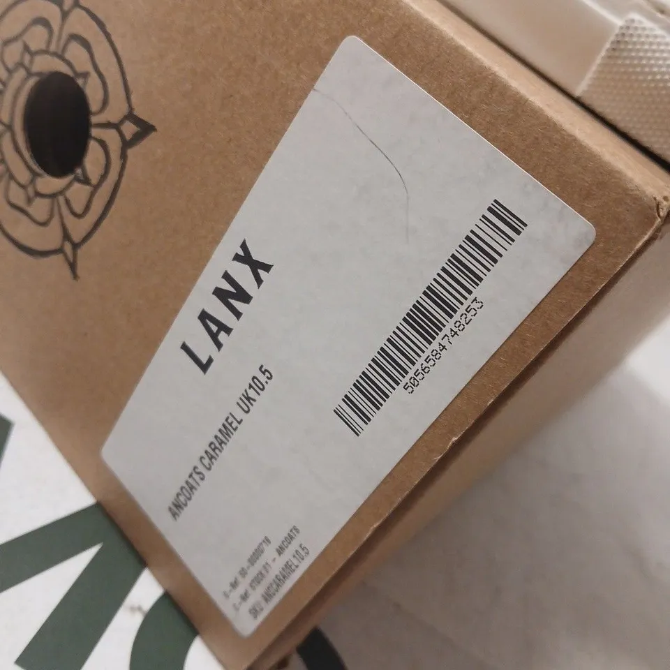 BOXED PAIR OF LANX BROWN LEATHER TRAINERS – UK 10.5