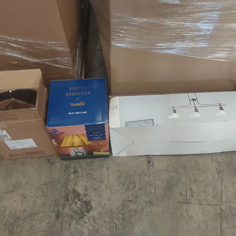 PALLET CONTAINING A VERY LARGE QUANTITY OF ASSORTED DESIGNER LIGHTING PRODUCTS INCLUDING: BELDI TABLE LAMP, PACIFIC TABLE LAMP, COLT BAR CEILING BAR LIGHT ECT
