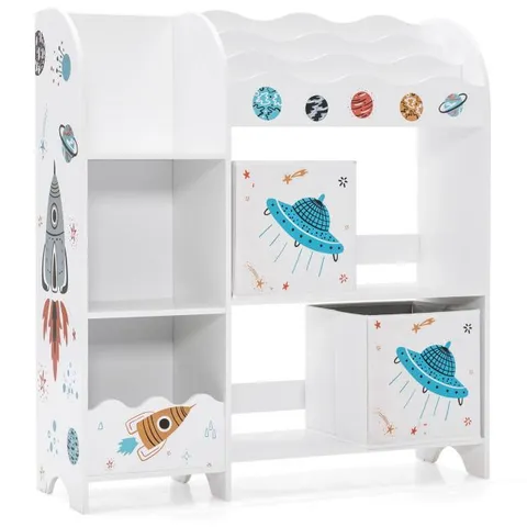 BOXED COSTWAY 3-TIER KIDS BOOKSHELF TOY STORAGE BOOKCASE RACK WALL W/ ANTI-TOPPLING KITS - WHITE