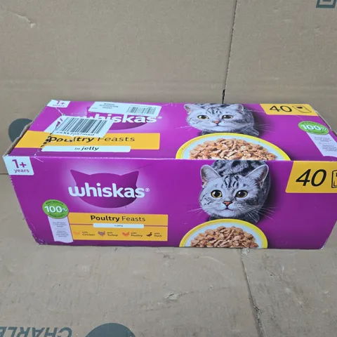 BOXED WHISKAS 1+ POUCHES POULTRY FEASTS IN JELLY CAT FOOD 40 X 85G 