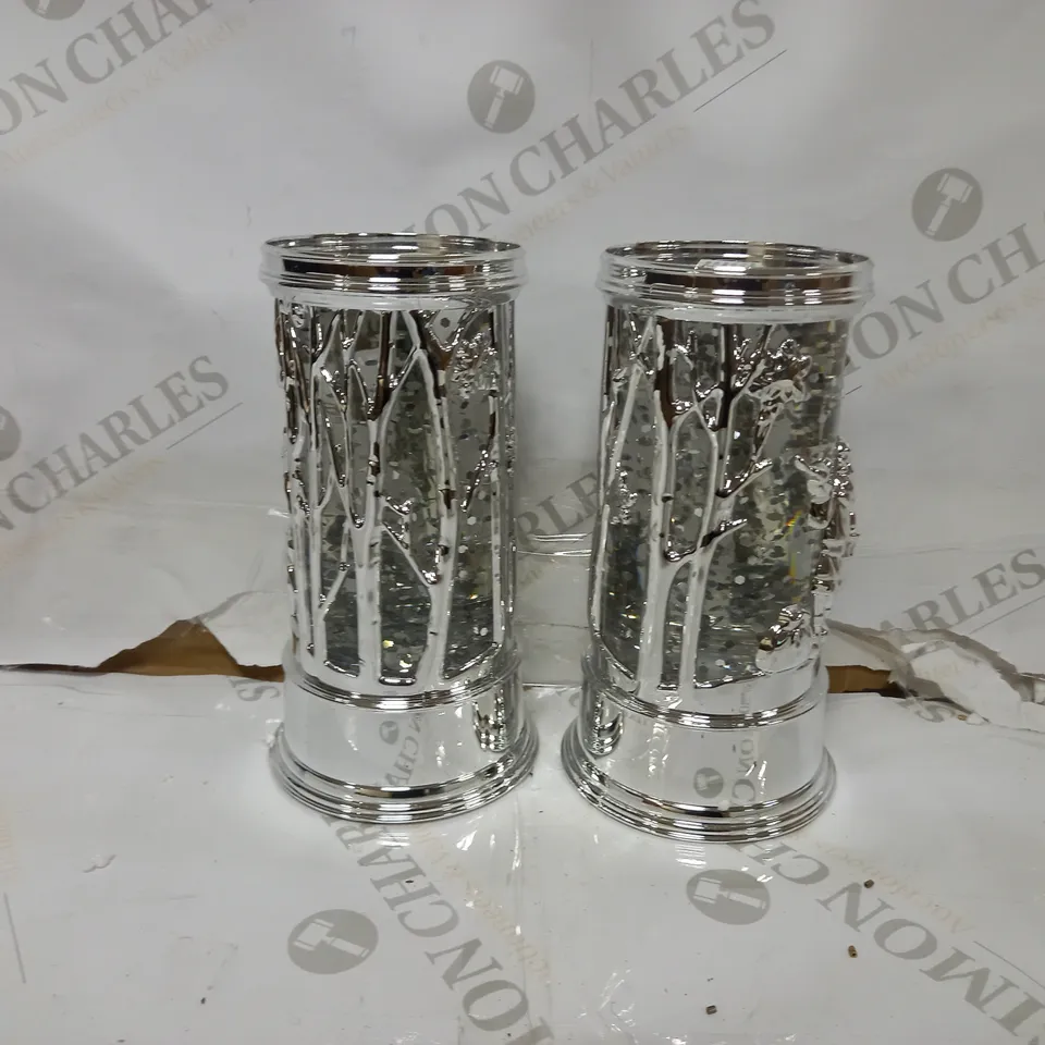HOME REFLECTIONS SET OF PRELIT SWIRLING GLITTER SCENIC PILLARS - SILVER