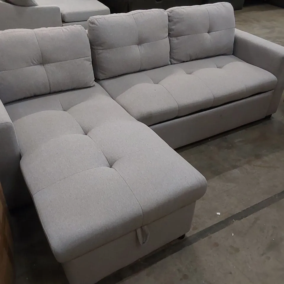 DESIGNER LIGHT GREY FABRIC UPHOLSTERED OTTOMAN CHAISE STORAGE SOFA 