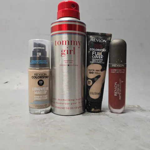BOX OF APPROXIMATELY 30 ASSORTED HEALTH & BEAUTY ITEMS TO INCLUDE - REVLON MATTE LIP MOUSE , REVLON COLORSTAY FULL COVER FOUNDATION , TOMMY GIRL DEODORIZING BODY SPRAY ETC