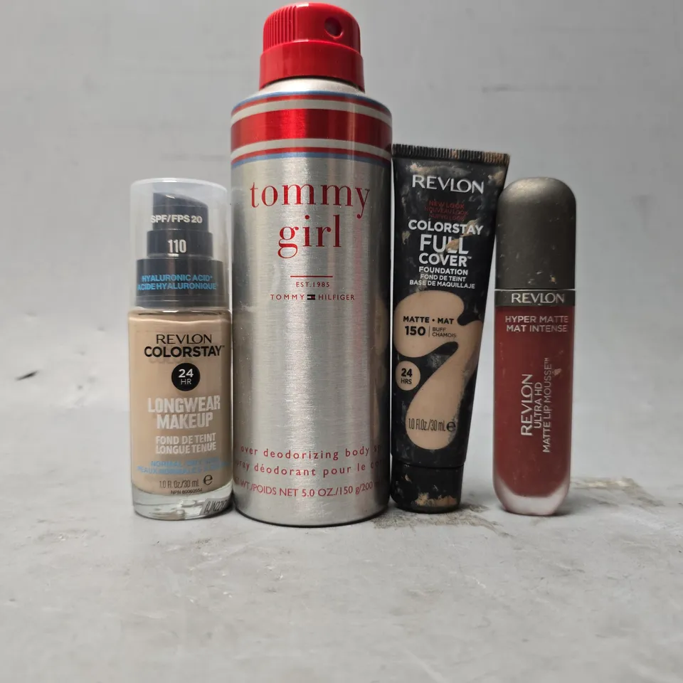 BOX OF APPROXIMATELY 30 ASSORTED HEALTH & BEAUTY ITEMS TO INCLUDE - REVLON MATTE LIP MOUSE , REVLON COLORSTAY FULL COVER FOUNDATION , TOMMY GIRL DEODORIZING BODY SPRAY ETC