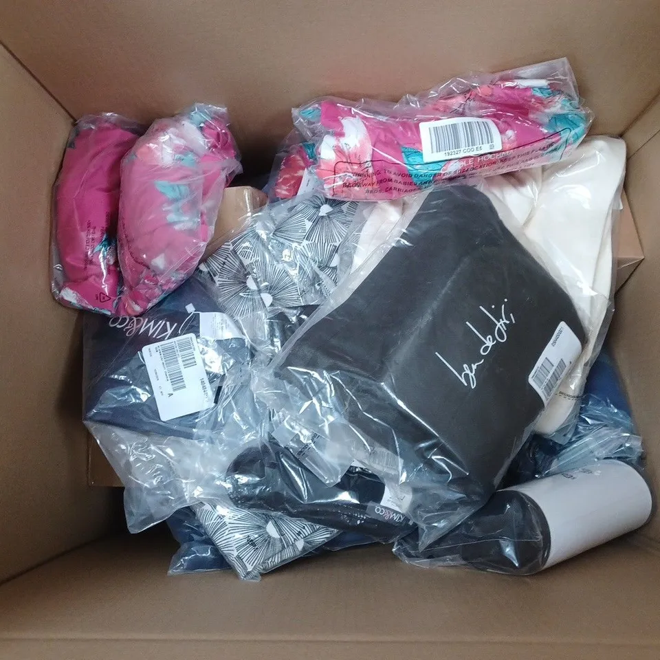 APPROXIMATELY 10 ASSORTED CLOTHING ITEMS TO INCLUDE SLIPPERS, BAGS, DUSTERS, ETC