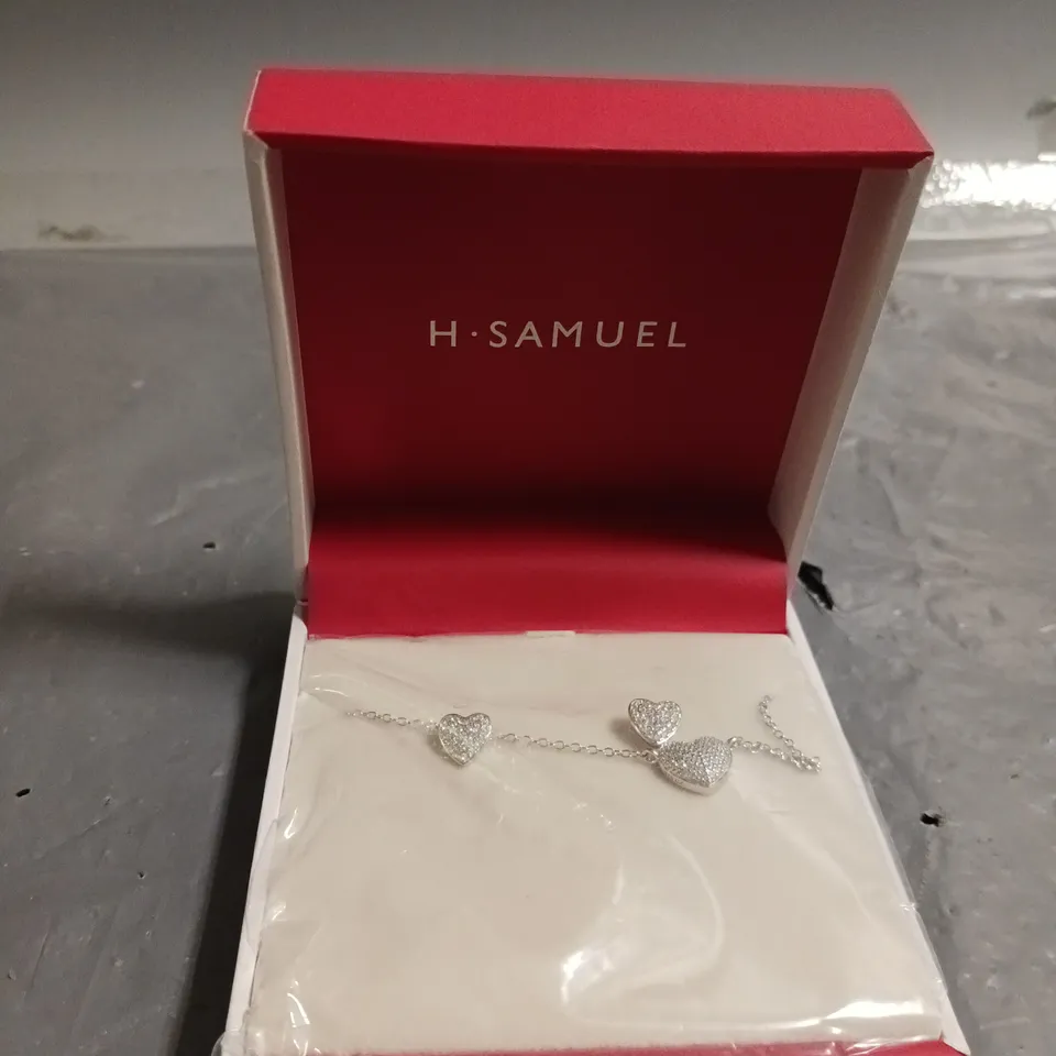 BOXED STERLING SILVER CUBIC ZIRCONIA PAVE HEART PENDANT & EARRING SET