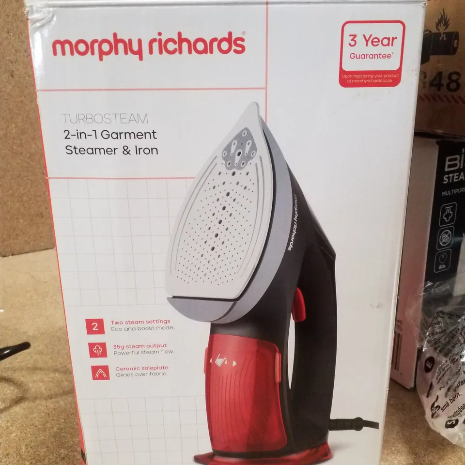 BOXED MORPHY RICHARDS TURBOSTEAM 2-IN-1 GARMENT STEAMER & IRON