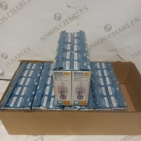 LOT TO CONTAIN 50 X CROMPTON ENERGY SAVING HALGOGEN CANDLE ES-E27 18W 2700K WARM LIGHT LIGHTBULBS