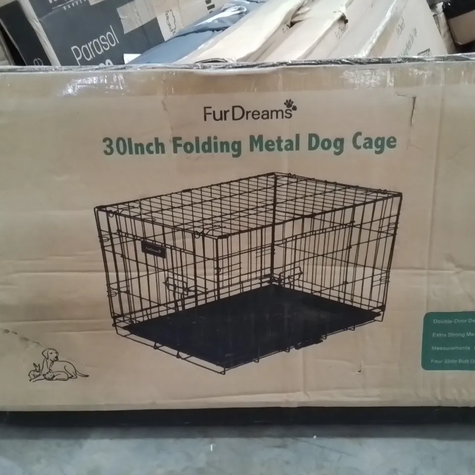 BOXED 30INCH FOLDING METAL DOG CAGE