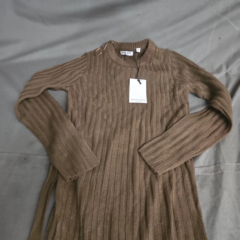 BRAVE SOUL LONDON BROWN RIBBED KNIT DRESS – UK SIZE 12