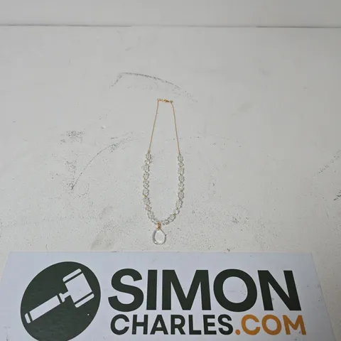 GOLD-TONE CRYSTAL BEAD NECKLACE WITH TEARDROP PENDANT