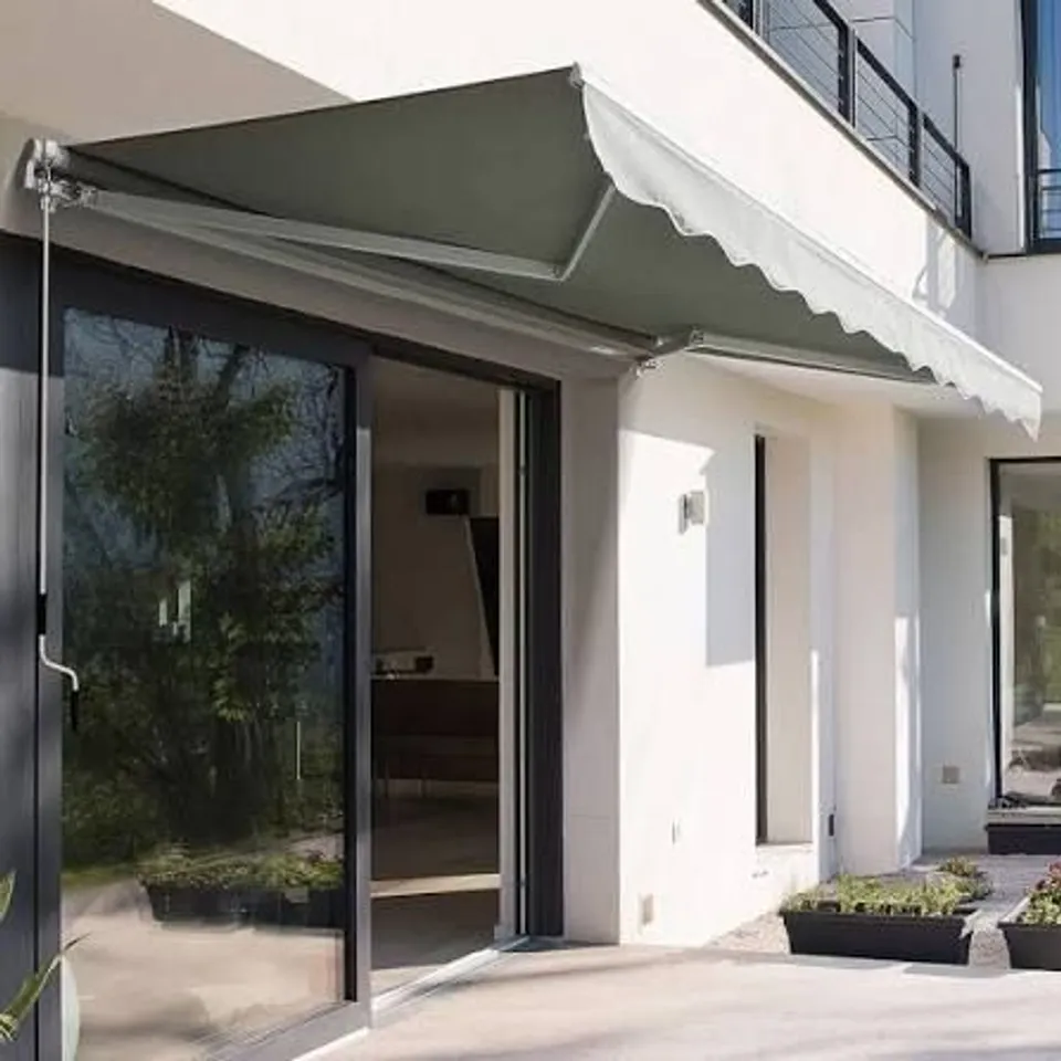 BOXED LIVING AND HOME GREY RETRACTABLE MANUAL PATIO AWNING 3 x 3.5m (1 BOX)