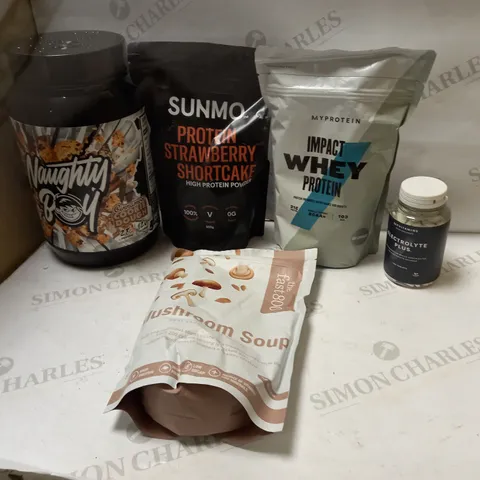 BOX OF ASSORTED PROTEINS, SOUP AND ELECTROLYTE PLUS TABLETS