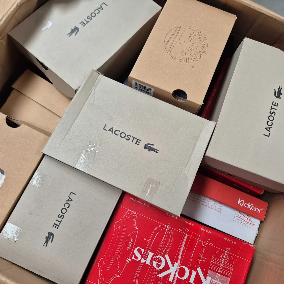 APPROXIMATELY 42 ASSORTED SHOES IN VARIOUS SIZES, STYLES & COLOURS TO INCLUDE BRANDS SUCH AS KICKERS, ADIDAS, LACOSTE, ETC - COLLECTION ONLY
