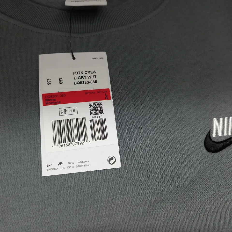 NIKE GREY CREW JUMPER - L