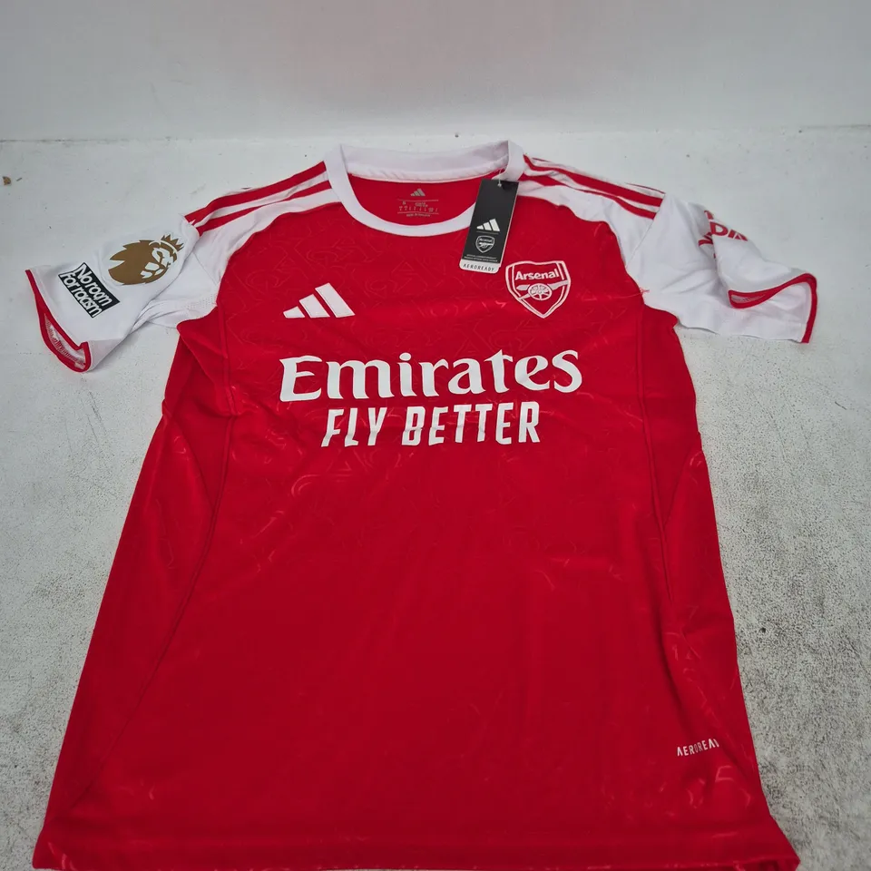 ARSENAL FC HOME SHIRT – RED, SIZE S (UK) WITH PREMIER LEAGUE SLEEVE PATCH
