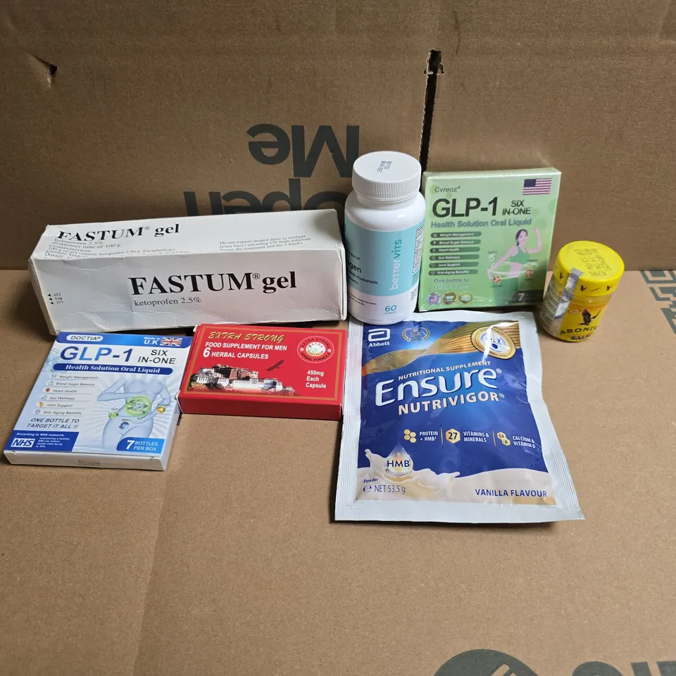 APPROXIMATELY 15 ASSORTED VITAMIN/HEALTH AID PRODUCTS TO INCLUDE ABONIKI BALM, BETTERVITS COLLAGEN, FASTUM GEL, ETC - COLLECTION ONLY