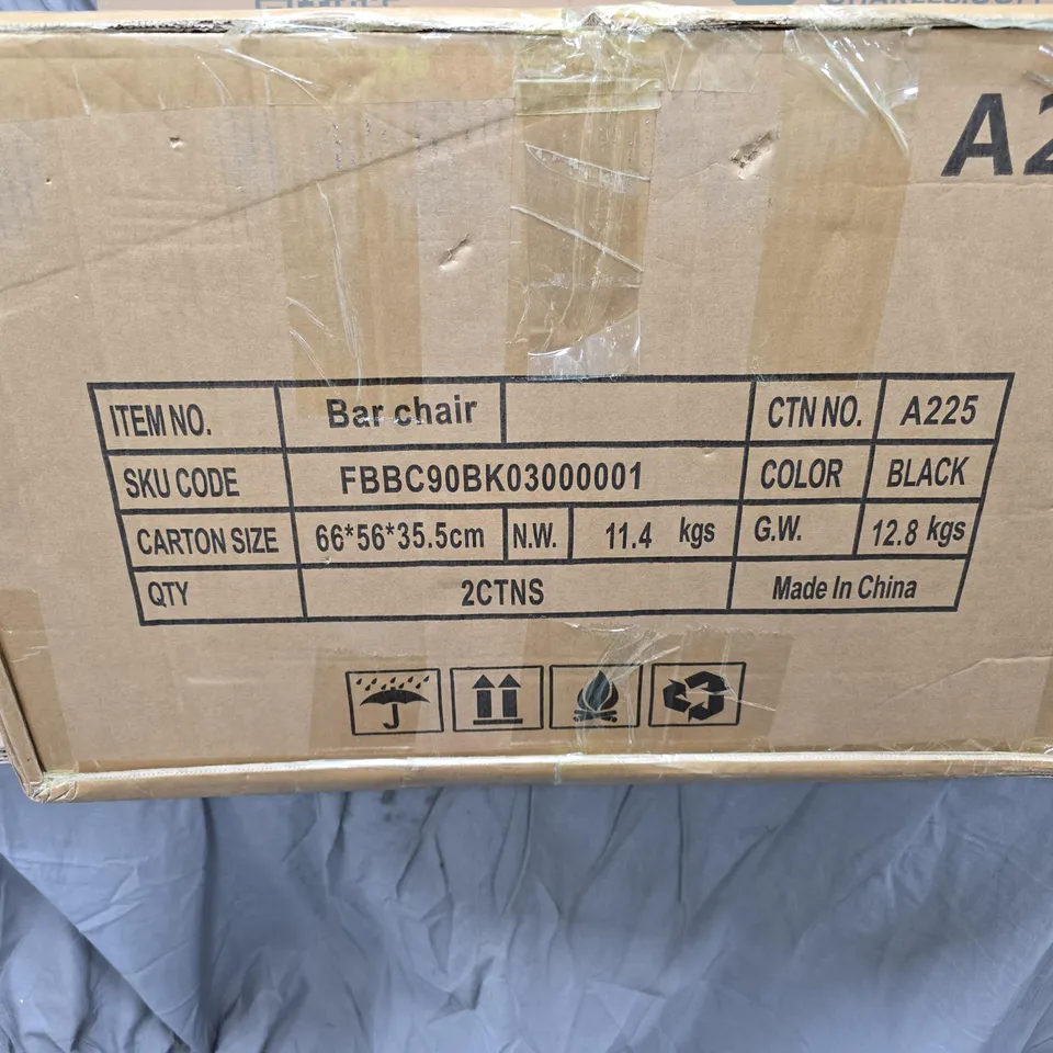 2 x BLACK PADDED BAR CHAIR BOXED WITH ASSEMBLY INSTRUCTIONS
