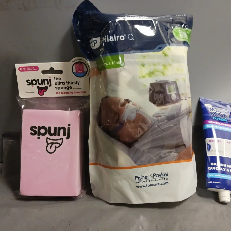 APPROXIMATELY 10 ASSORTED HOUSEHOLD ITEMS TO INCLUDE - SPUNJ  , MOULD MAGIC , NASAL PILLOW MASK ETC