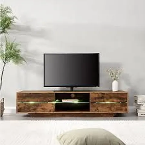 BRAND NEW BOXED SIENNA TV STAND IN SMOKED OAK WITH WARM WHITE LED LIGHTING (1 BOX)