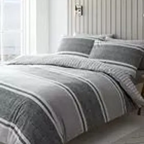 CATHERINE LANSFIELD TEXTURED BANDED STRIPE DUVET COVER SET - CHARCOAL DOUBLE