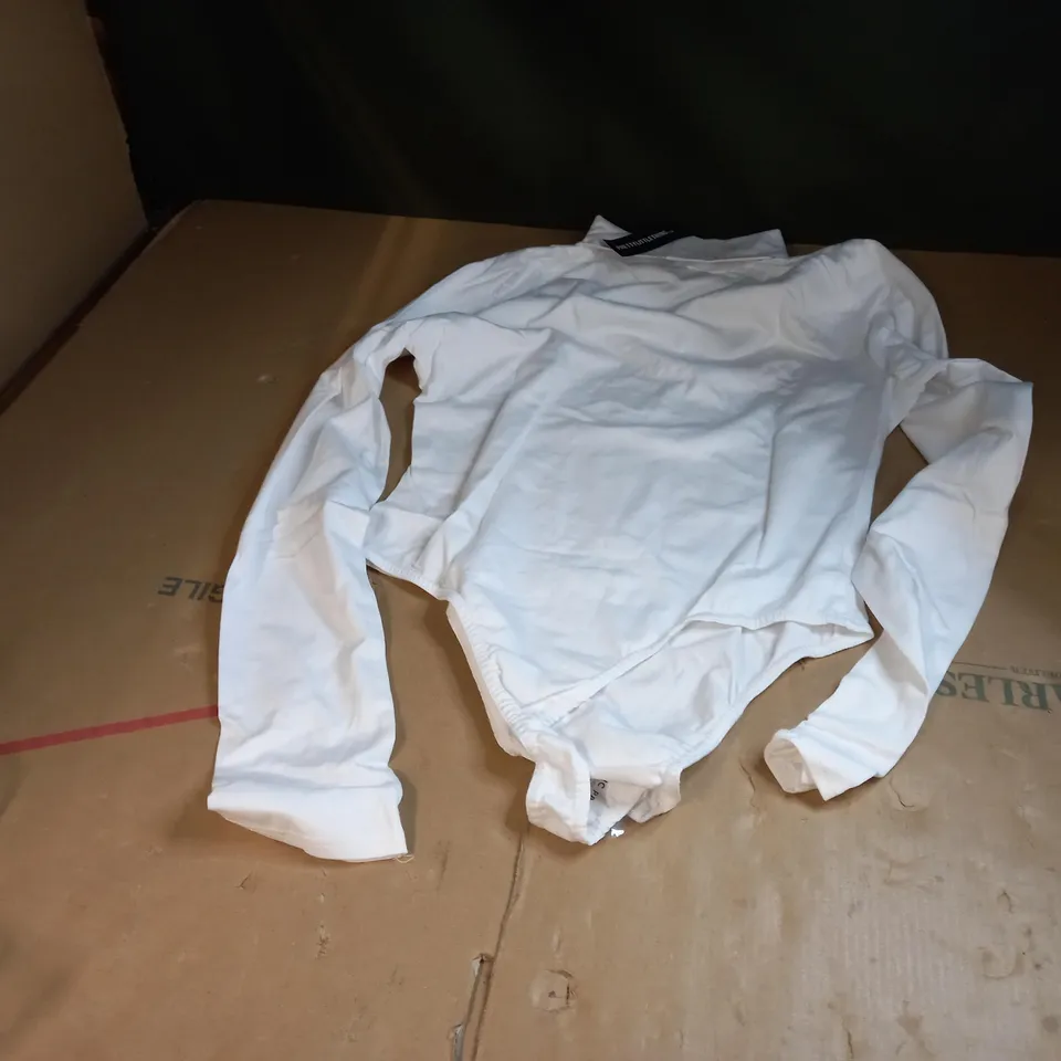 PRETTY LITTLE THING BASIC WHITE COTTON BLEND ROLL NECK BODYSUIT UK SIZE 14