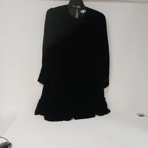 FREEMANS X SOPHIE ELLIS-BEXTON VELOUR BOW FRILL DRESS – BLACK, UK 12
