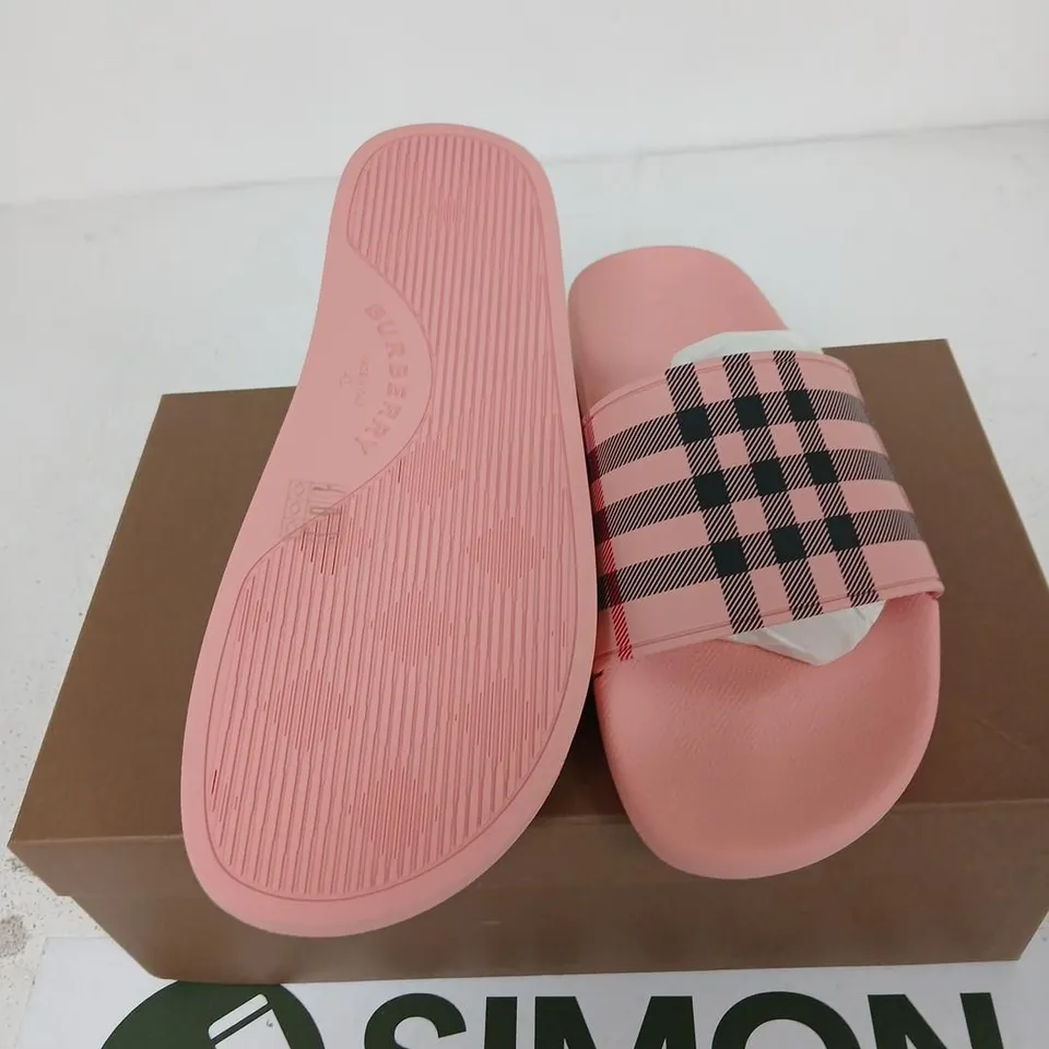 BURBERRY CANDY PINK SLIDES WITH CHECK STRAP – EU 41 (UK 7)