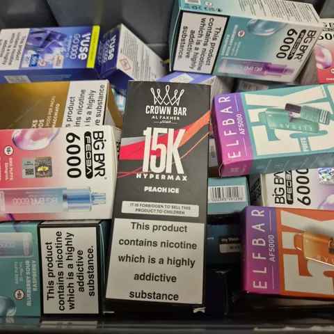 APPROXIMATELY 20 ASSORTED E-CIGARETTE PRODUCTS TO INCLUDE - ELF BAR , LOST MARY , CROWNBAR ETC