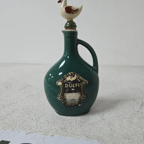 DOLFI CERAMIC DECANTER WITH DUCK STOPPER – MADE IN FRANCE, GREEN GLAZE