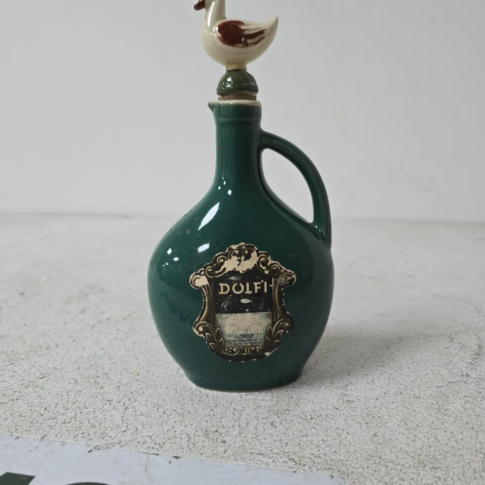 DOLFI CERAMIC DECANTER WITH DUCK STOPPER – MADE IN FRANCE, GREEN GLAZE