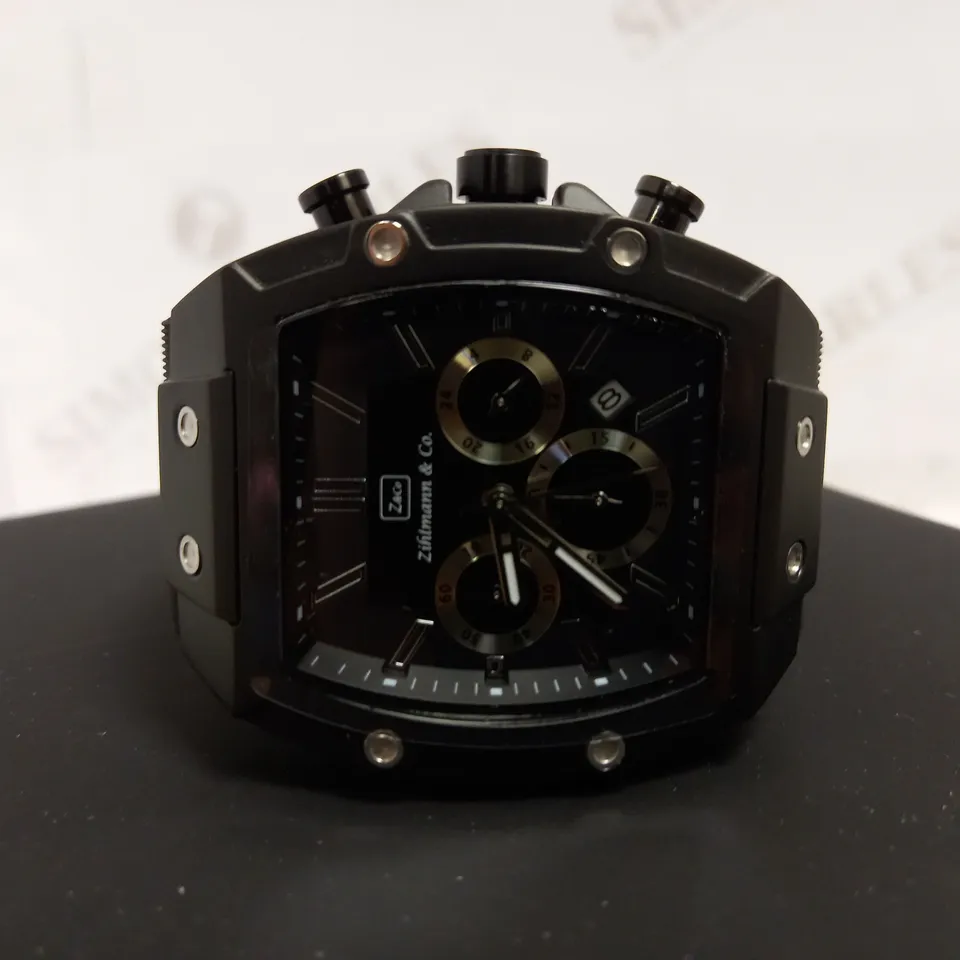 ZIHLMANN & CO TRIPLE DIAL STUD DETAIL RUBBER STRAP WATCH RRP £520
