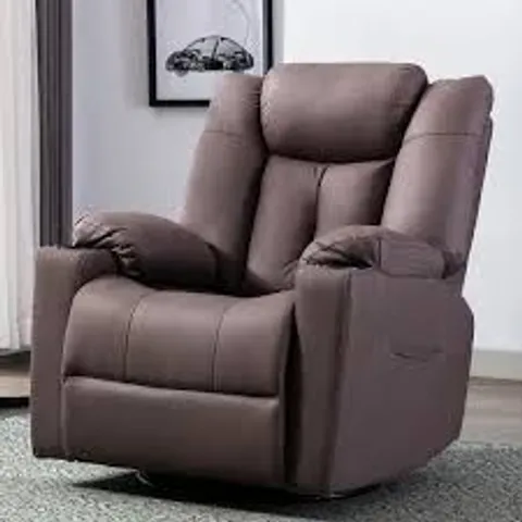 BOXED SWIVEL ROCKER FABRIC MANUAL RECLINER CHAIR - BROWN (2 BOXES)
