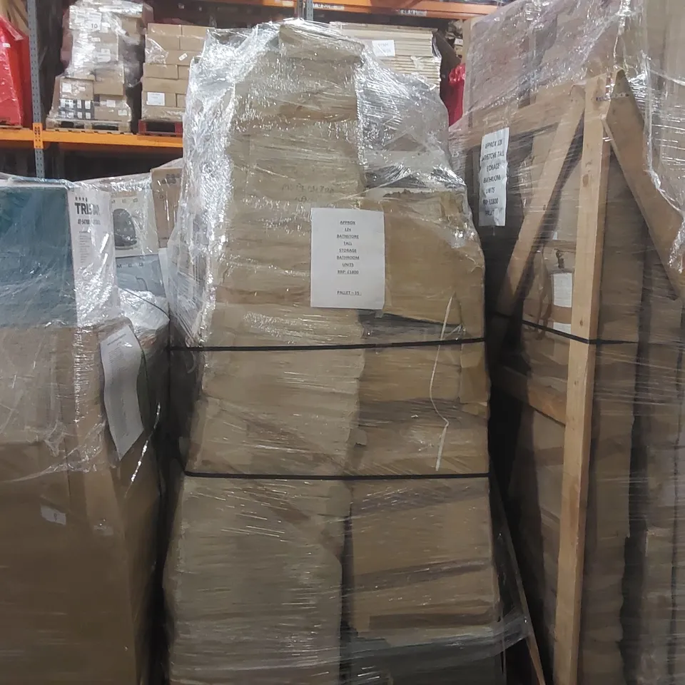 PALLET CONTAINING APPROXIMATELY 12x BATHSTORE TALL STORAGE BATHROOM UNITS