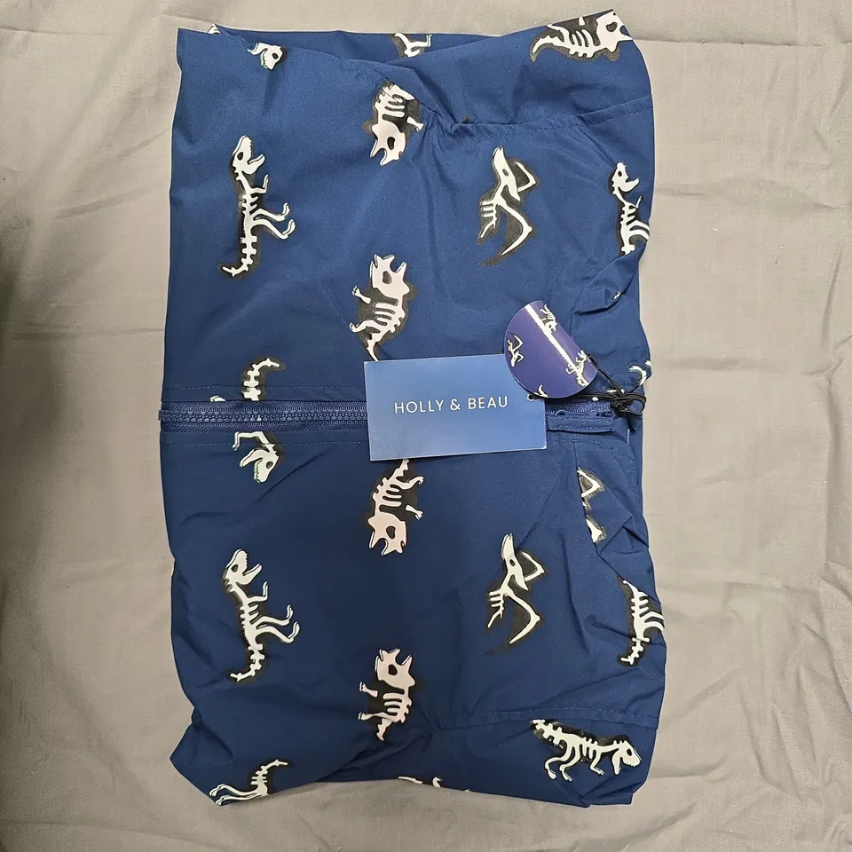 Holly & Beau Navy Dino Skeleton Raincoat, Age 7-8