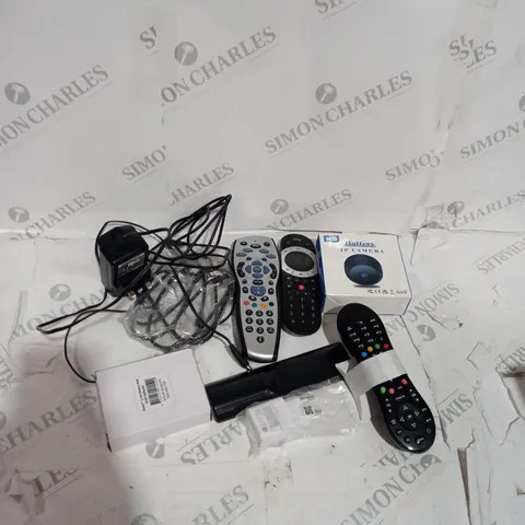 LARGE QUANTITY OF ASSORTED ELECTRICAL PRODUCTS AND ACCESSORIES TO INCLUDE; REMOTES , PLUGS AND CABLES