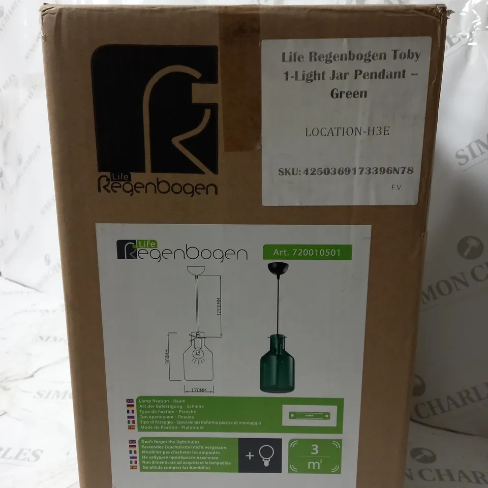 LIFE REGENBOGDE TOBY 1-LIGHT JAR PENDANT-GREEN 