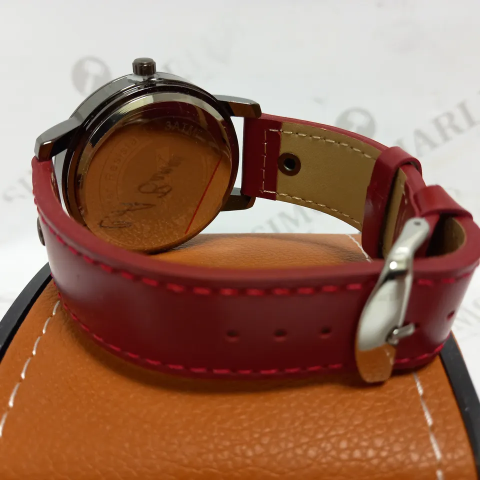 LA BANUS BLACK & RED DIAL LEATHER STRAP WRISTWATCH 