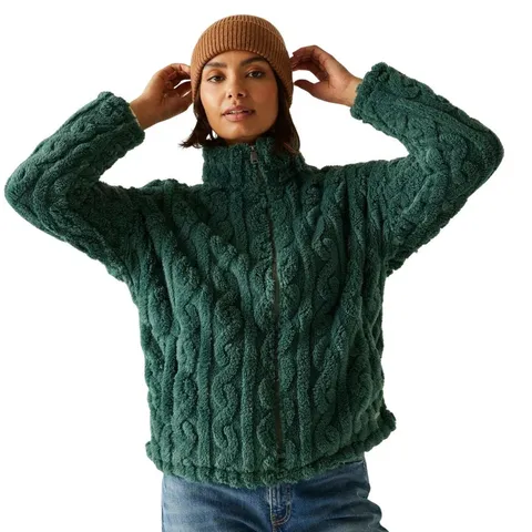 REGATTA WOMENS ALAIYA CABLE KNIT CHUNKY FULL ZIP FLEECE SPRUCE GREEN SIZE 8