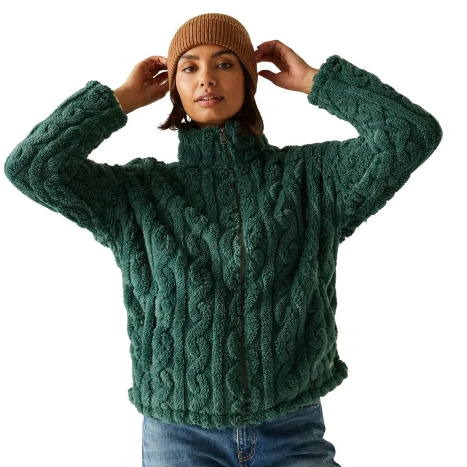 REGATTA WOMENS ALAIYA CABLE KNIT CHUNKY FULL ZIP FLEECE SPRUCE GREEN SIZE 8
