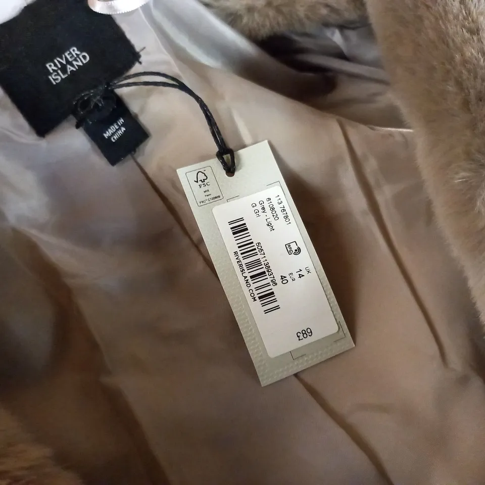 RIVER ISLAND LIGHT GREY TWO TEXTURE COAT - UK 14