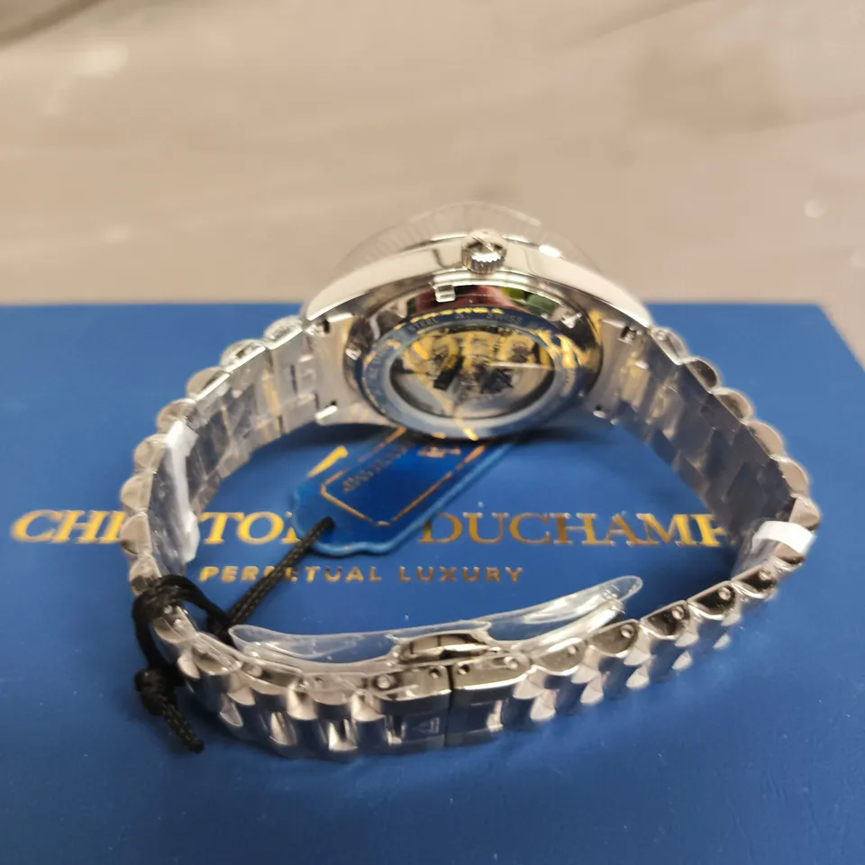 CHRISTOPHE DUCHAMP PERPETUAL LUXURY STAINLESS STEEL WATCH WITH BLUE DIAL 