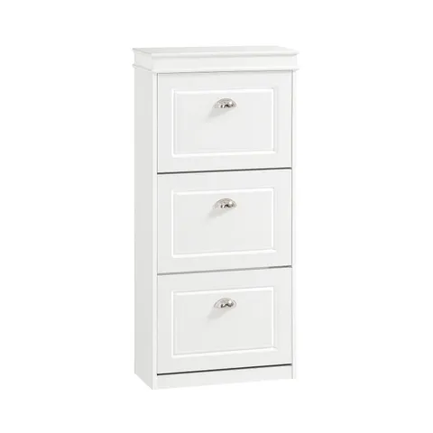 BOXED SOBUY FSR94-W WHITE NARROW HALLWAY SHOE CABINET WITH 3 FLIP DRAWERS – STORES 12 PAIRS, SLIM 24CM DEEP ENTRYWAY CUPBOARD