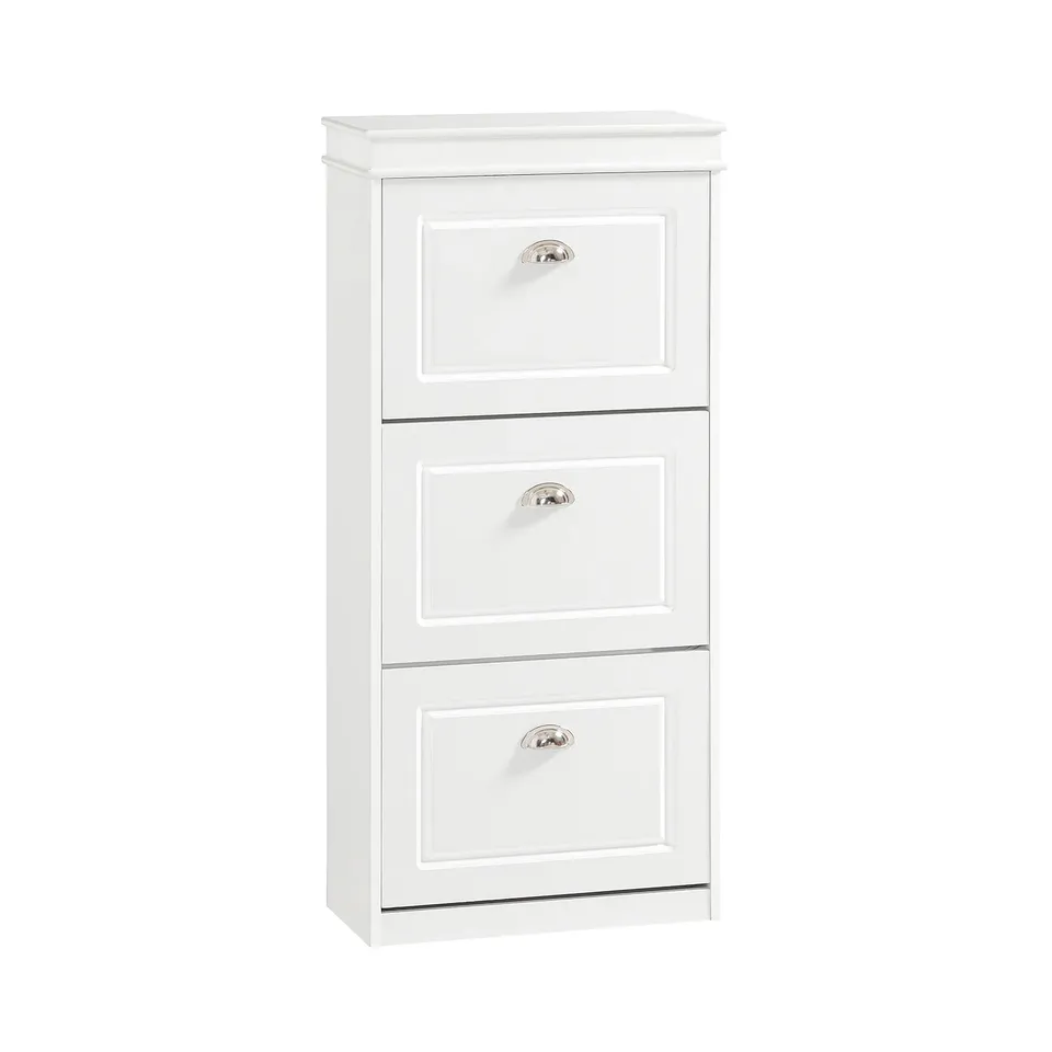 BOXED SOBUY FSR94-W WHITE NARROW HALLWAY SHOE CABINET WITH 3 FLIP DRAWERS – STORES 12 PAIRS, SLIM 24CM DEEP ENTRYWAY CUPBOARD