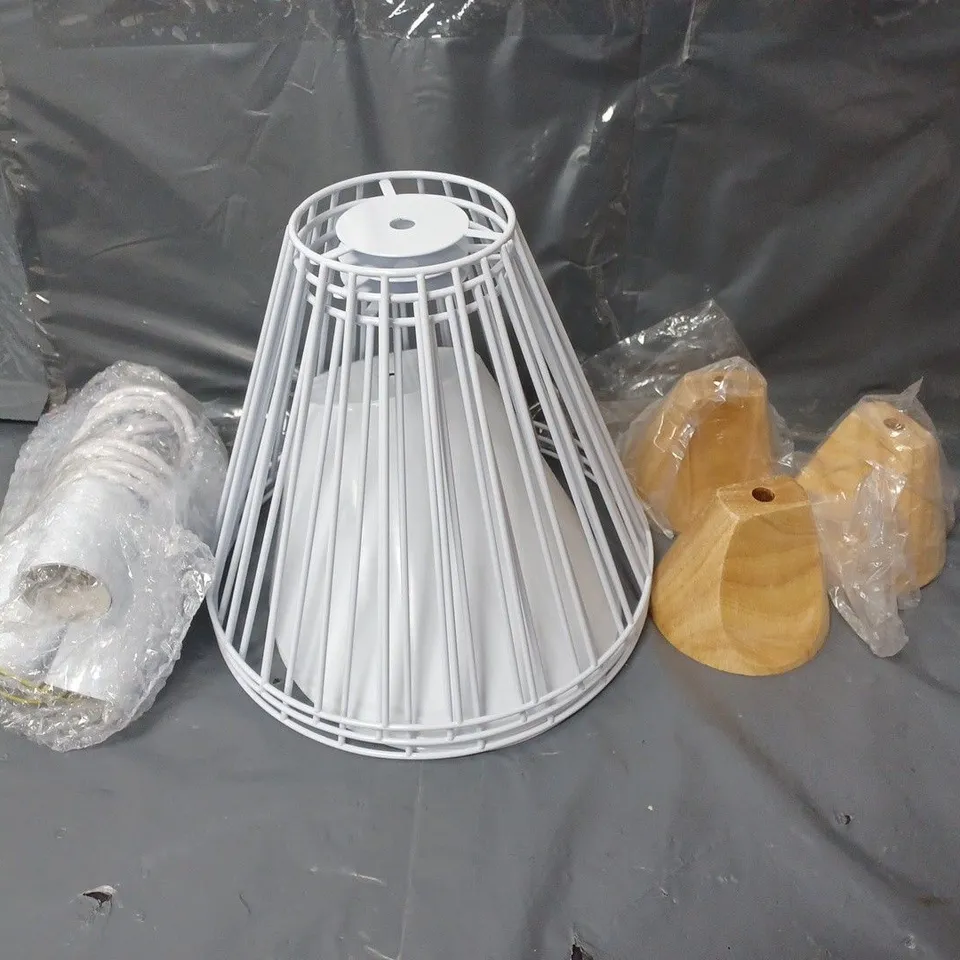 SET OF 3 WIRE CAGE LIGHT SHADES AND PENDANTS WITH FITTINGS