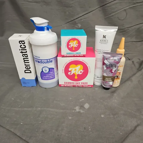 APPROXIMATEY 20 HEALTH AND BEAUTY PRODUCTS TO INCLUDE - DERMATICA SQUALENE CREAM CLEANSER - KIEHL'S BRIGHTENING & EXFOLIATING DAILY CLEANSER - FLO BAMBOO DAY PADS - ETC