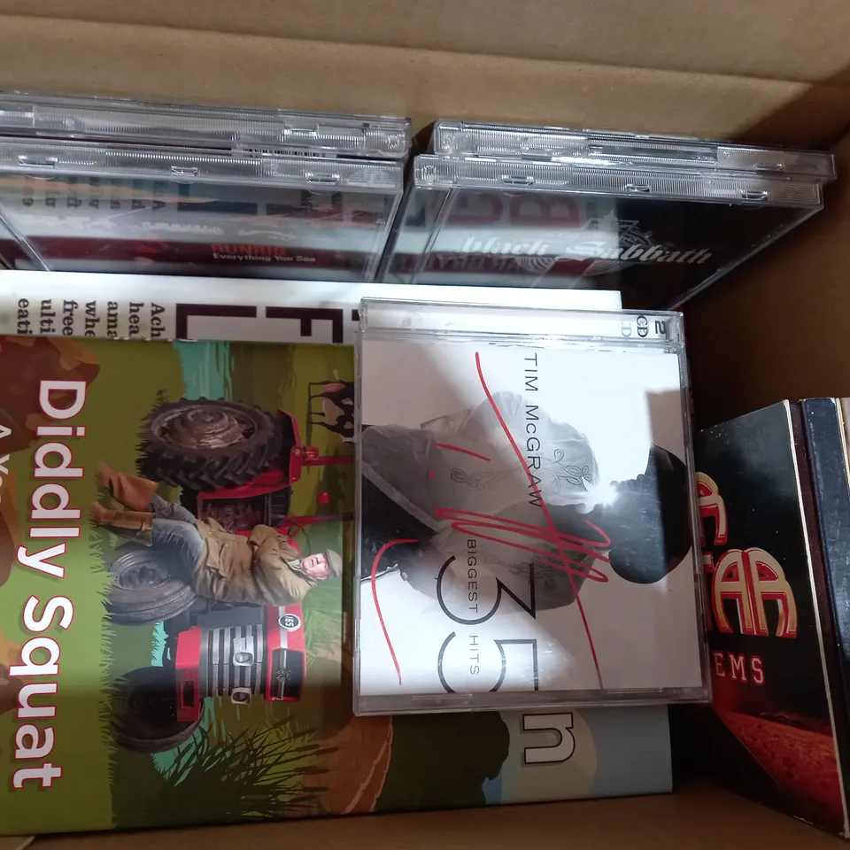 BOX OF APPROXIMATELY 20 ASSORTED HOUSEHOLD ITEMS TO INCLUDE IRON MAIDEN FROM FEAR TO ETERNITY CD, THE WOLRD AS I SEE IT BOOK BY ALBERT EINSTEIN, THE VERY BEST OF FLEETWOOD MAC CD, ETC