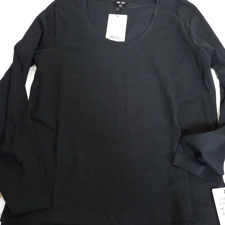 SAINT+SOFIA SCOOP NECK LONG SLEEVE TEE IN BLACK - UK 12